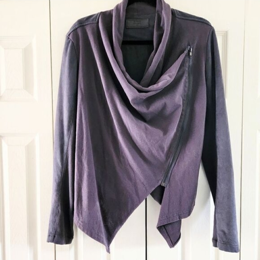 Blank NYC Grey Cotton & Faux Suede Asymmetrical Zip Jacket, Women's Medium